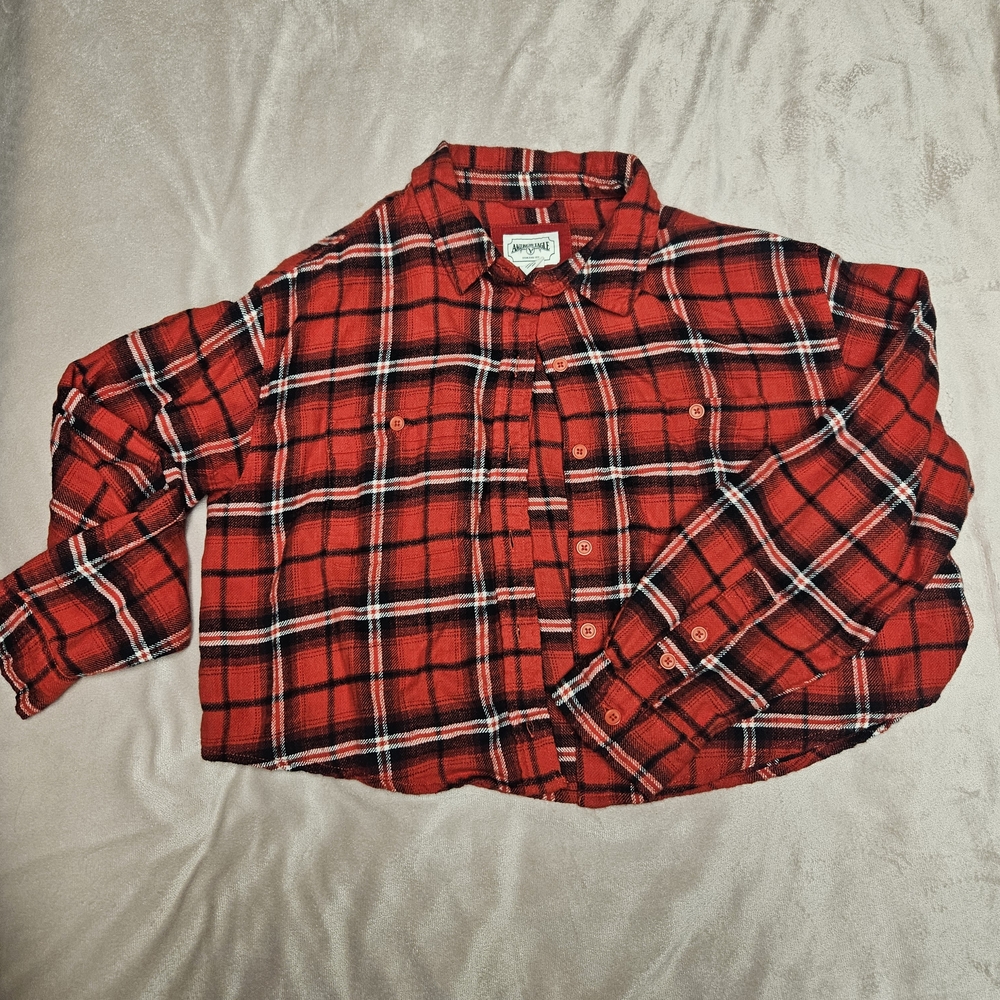 American Eagle Outfitters Red Plaid Button-Down Shirt